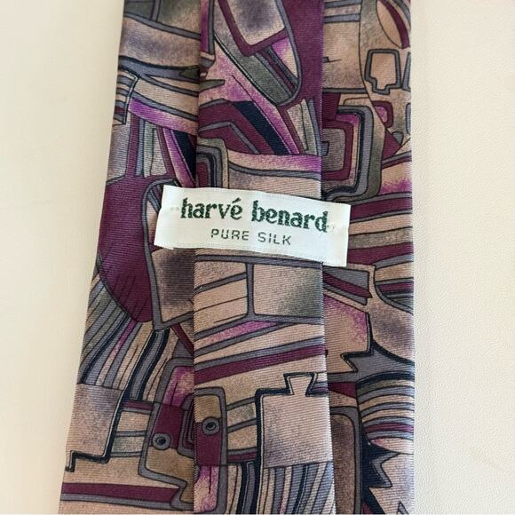 Harve Benard Men's Multicolor Abstract Adjustable Pure Silk Pointed Neckties - Picture 4 of 4